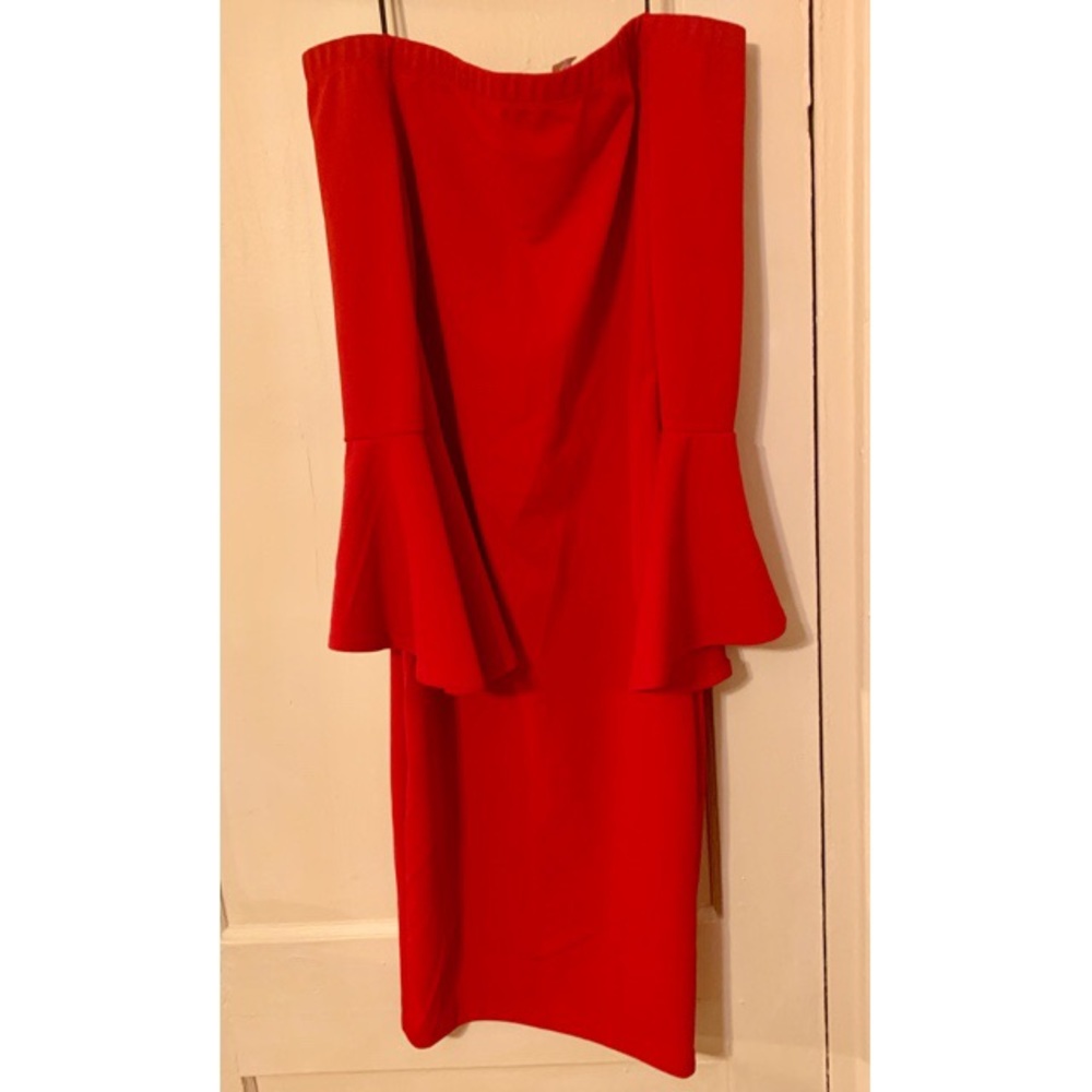 Red off the Shoulder Midi Dress